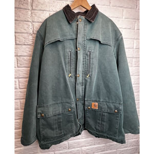 Vintage Carhartt Jacket Mens Tall XL Duster Green Blanket Lined Barn Coat